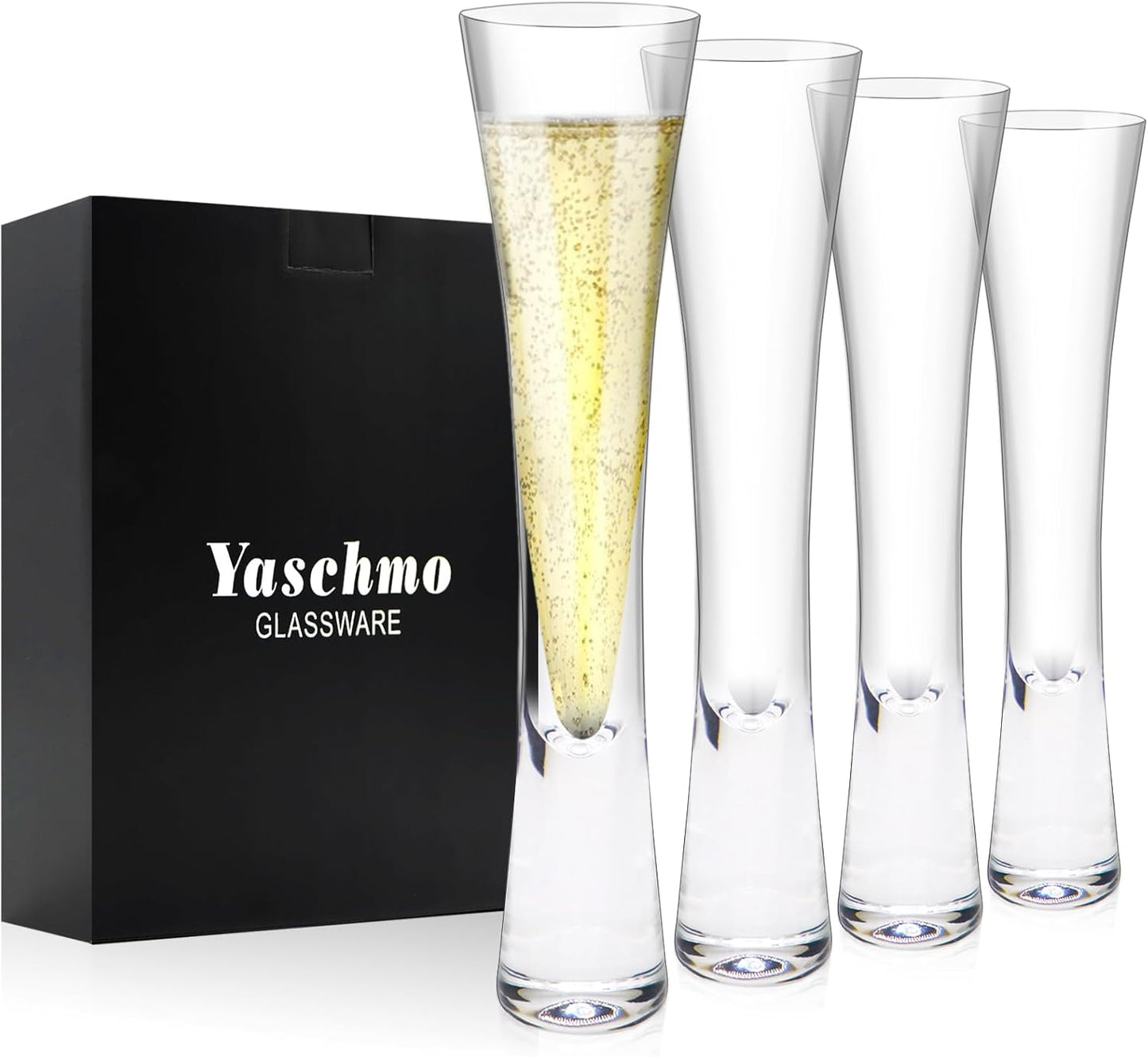 Champagne Flutes Set of 4, Hand Blown Crystal Champagne Glasses, Modern Unique Design, Lead-Free Prosecco Glasses, Elegant Toasting Glasses Gift for Wedding, Anniversary, Birthday, Christmas