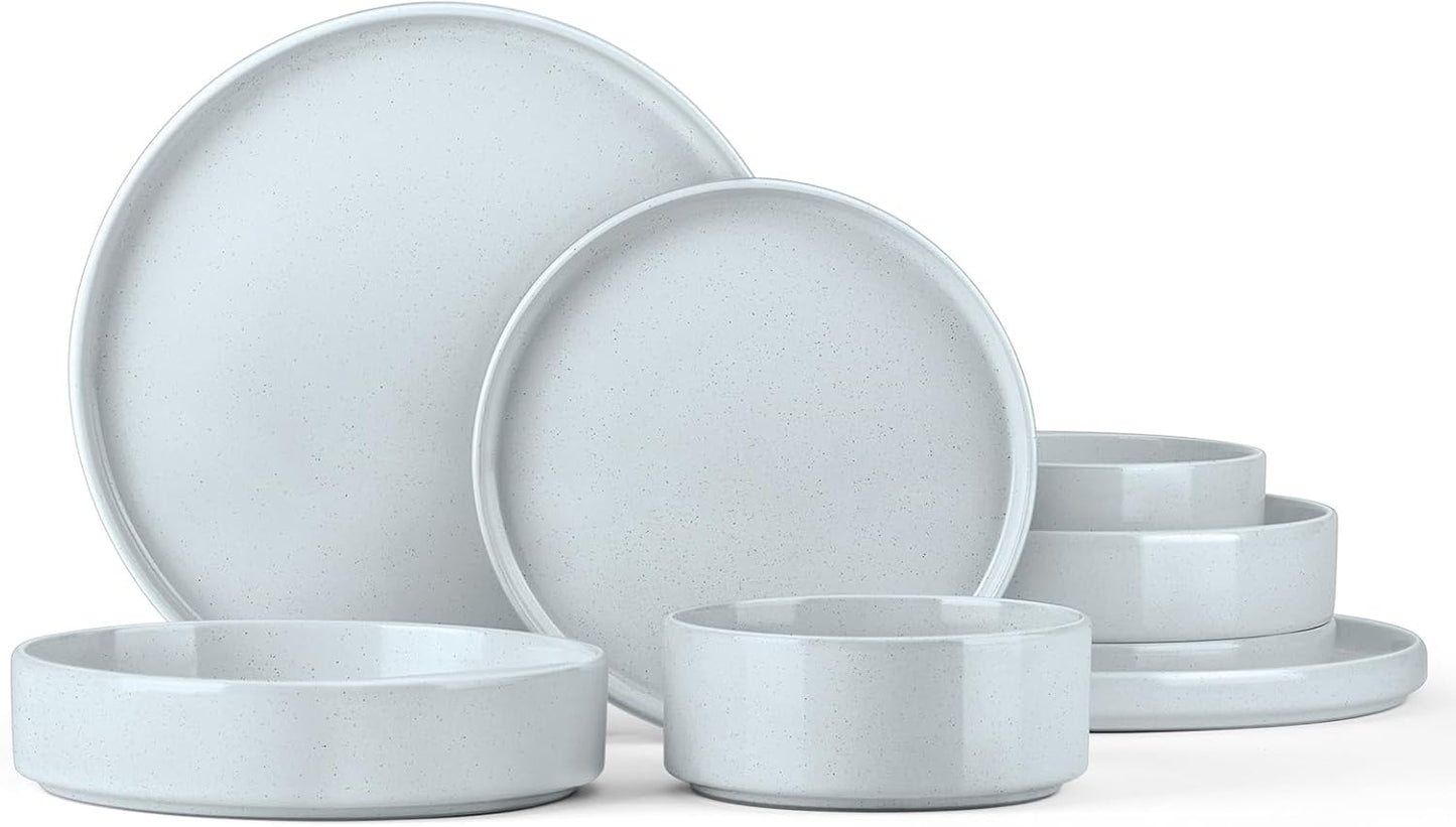 Onader Dinner Plates and Bowls Sets, 8 Pieces Stoneware Dinnerware Service for 2, Gray Ceramic Kitchen Dish Set, Speckled Dishware Dining Ware - Slate Gray