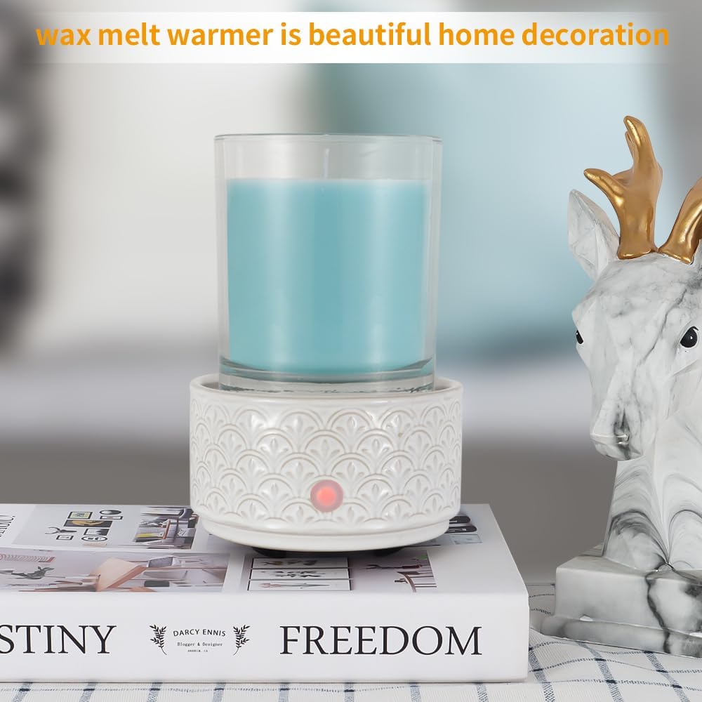 kobodon Ceramic Wax Melt Warmer - 3-in-1Electric Wax Warmer-Fragrance Candle Burner for Scented Wax Tarts and Essential Oils - Wax Melts as Gifts for Moms Grandma Women Girls(White-Gray)