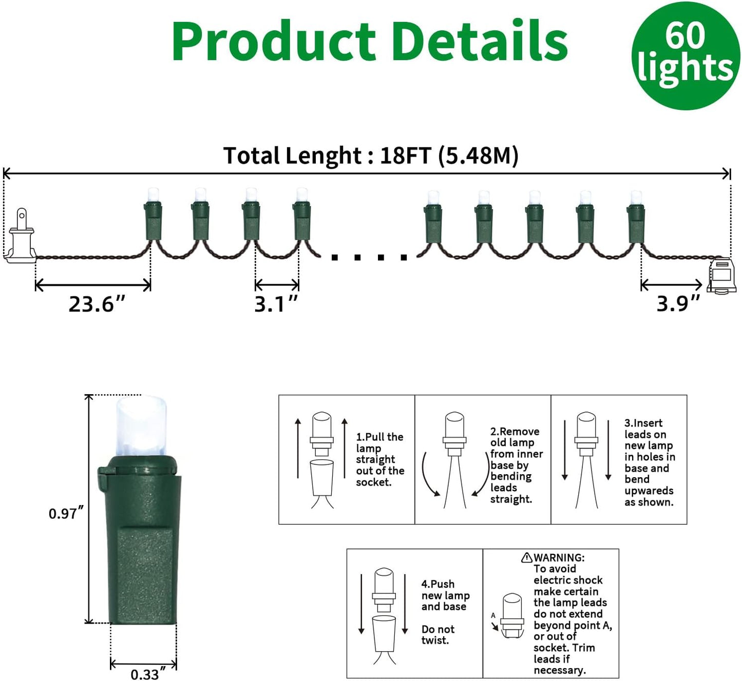 60 Count Cool White -String Lights - LED Christmas Lights, Mini led Lights for Indoor Outdoor Home Holiday Party Wedding Independence Day Decoration