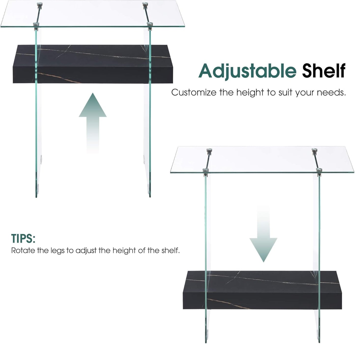 ivinta Glass Console Table with Storage, 31.5'' Modern Narrow Sofa Table for Small Space with Natural Wood Shelves for Living Room, Hallway, Foyer, Bedroom 5103 (Black)