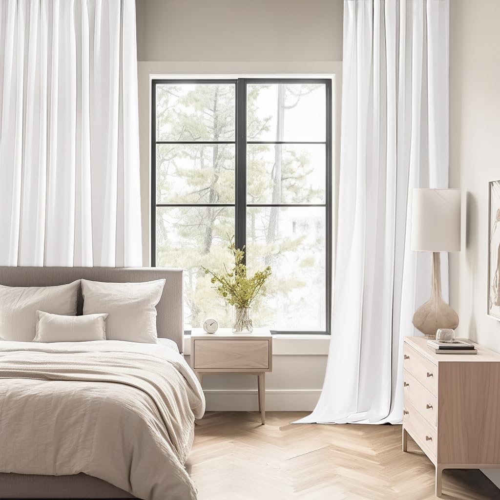 MIULEE Pure White Back Tab Light Blocking Curtains 63 Inch Length 2 Panels Set for Living Room Bedroom Privacy, Rod Pocket/Pinch Pleat Thermal Insulated Room Darkening Pleated Blackout Drapes