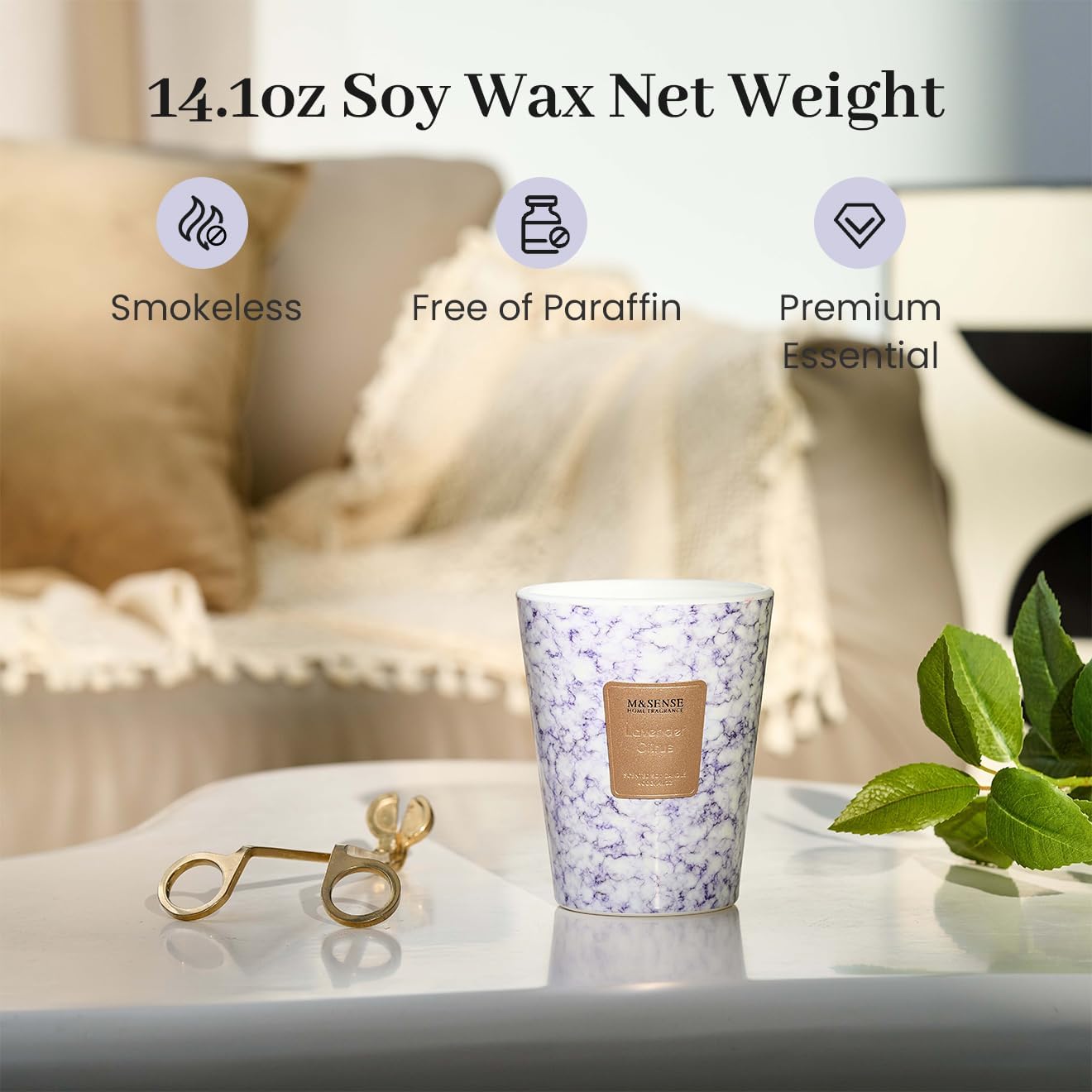 M&SENSE LavenderCitrus Scented Candles for Home, Lead-Free Wick Highly Scented Jar Candles, 14.1 Oz 80 Hours Lasting Burning Candles Gifts for Women, Relaxing Aromatherapy Candle for Stress Relief