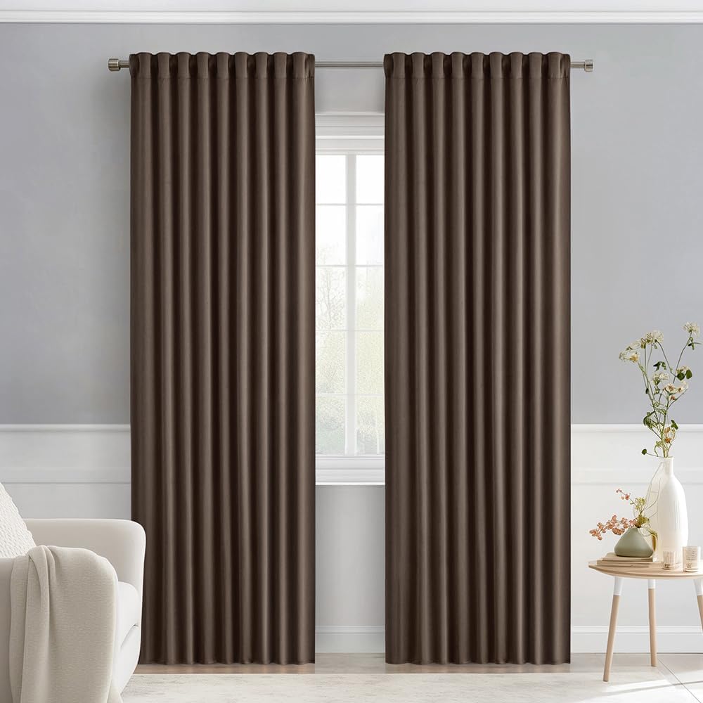 MIULEE Chocolate Brown Back Tab Blackout Curtains 90 Inches Long 2 Panels Set for Living Room Bedroom Privacy, Rod Pocket/Pinch Pleat Thermal Insulated Room Darkening Pleated Light Blocking Drapes