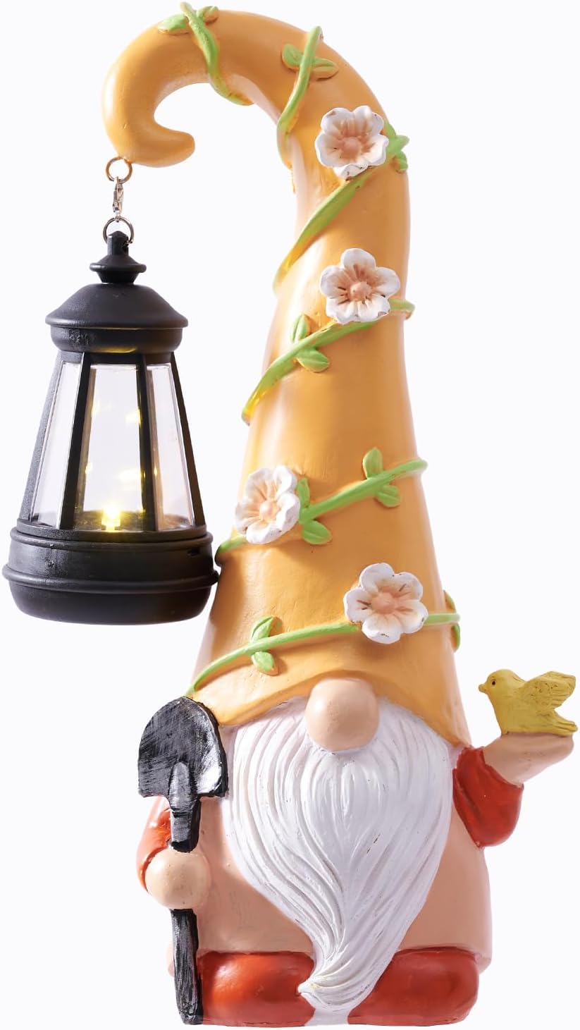 RM ROOMERS Solar Gnome Statue Light Garden Lantern Solar Gnome Outdoor Figurine Light for Yard Decorations Solar Light Resin Gnomes for Patio Decor Garden Housewarming Birthday Gifts for Women