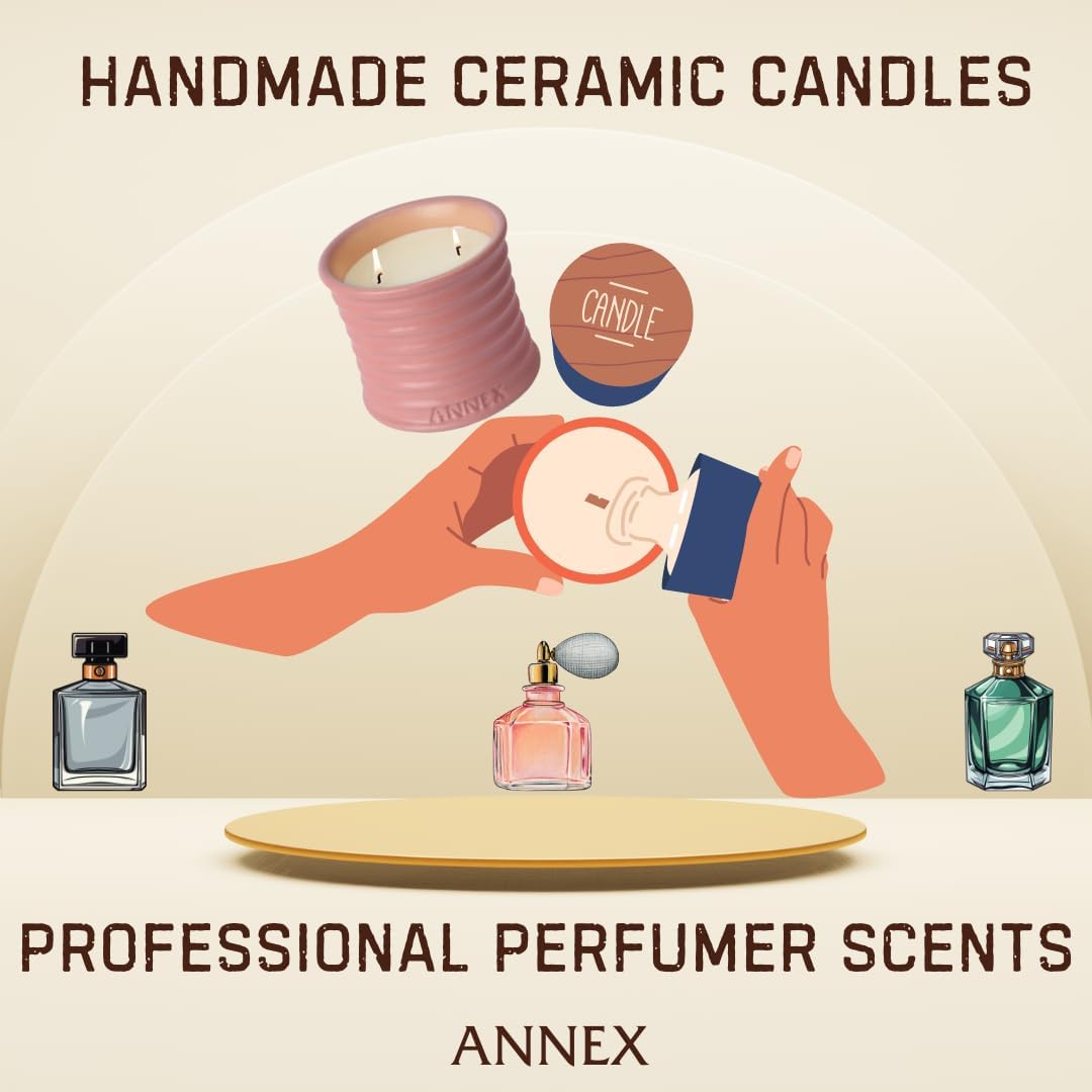Scented Luxury Candles in Handmade Ceramic Jars, Soy Wax | Canal Rose โ Rose Bud & Oud Scented, Large Candle | Non Toxic, 2 Wicks, Reusable Big Pink Jar | Natural Spring Aromatherapy for Women & Men