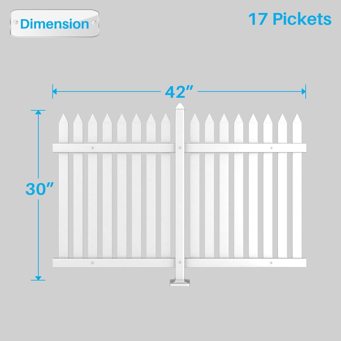 Patio 9 Sets Vinyl Picket Fence Panels 30" H x 84" W White PVC Decorative Fence for Front Yard Porch Patio Deck Pool Air Conditioner Fence Safety Dog Fence (34 Pickets, Straight)
