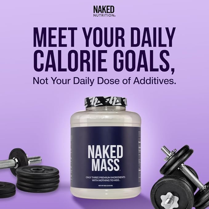 Naked Strawberry Mass - 1,500 Calories, 50G Protein, Nothing Artificial. Strawberry Weight Gainer Protein Powder - 8lb Bulk, GMO Free, Gluten Free & Soy Free