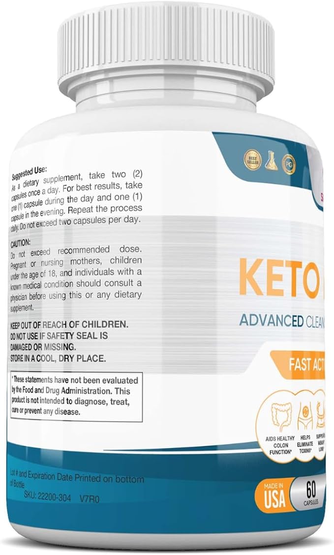 Advanced Keto Colon Cleanser & Detox for Weight Loss - Aids Healthy Colon Function & Eliminate Toxins - Pure Ketogenic Colon Detox Pills with Acai Berry Extract for Men & Women - 60 Capsules