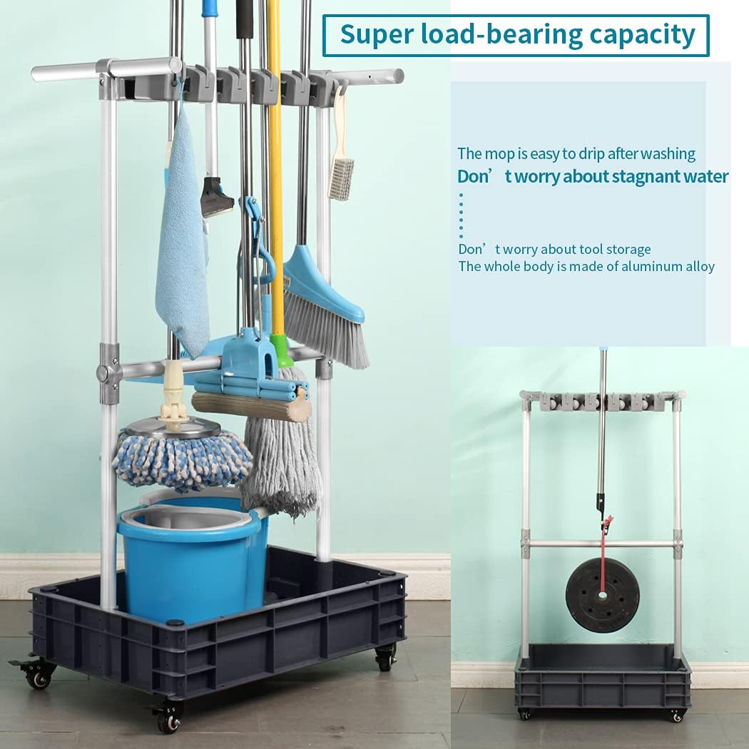 Broom And Mop Holder Put Wet Mops Movable Floor-Mounted Mop Rack Floor Standing Cleaning Tool Cart Storage For Garden Garage Schools, Hospitals, Factories, Hotels,Property Companies (12racks)