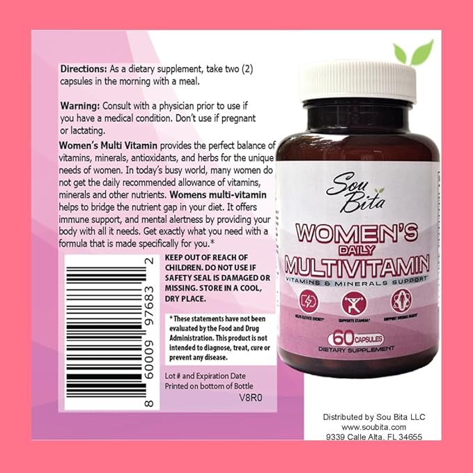 Vitamins for Women – Daily Multivitamins for Women Support for Energy, Immunity, Mood, Hair & Skin – Women's Vitamins A, B12, C, D, E, Zinc, Calcium - Women's Multivitamin in Vegetable Capsules.