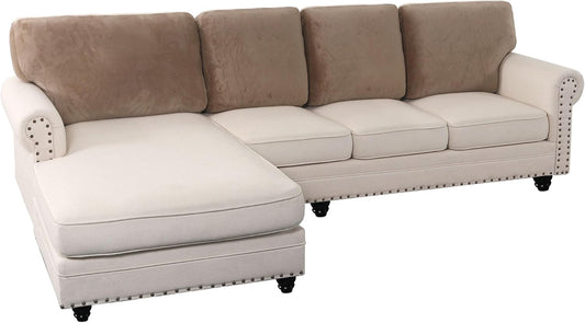 PrinceDeco Sectional Couch Covers Velvet Cushion Covers for Sectional Couch Washable Cushion Covers for Sectional Sofa Pet Friendly Sectional Sofa Slipcovers(1 Chaise Back+ 3 Sofa Back,Taupe)