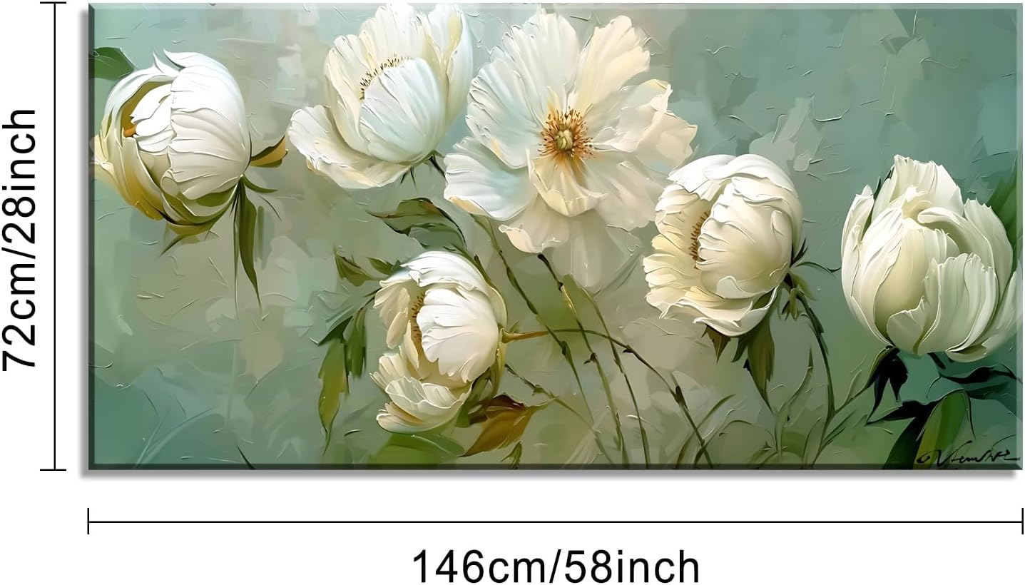 LASMOND Blooming White Flowers Plants Wall Art Decor Artwork for Bedroom (30x60 Inches)