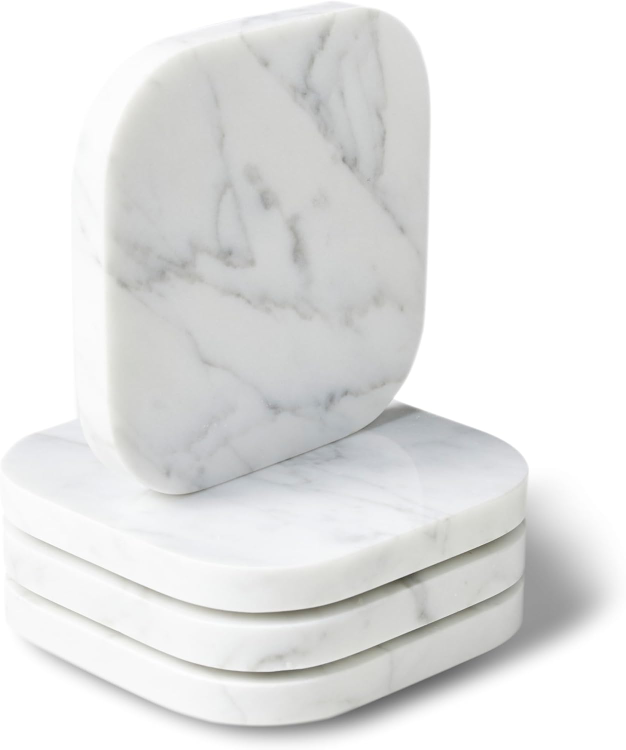๐๐ฎ๐ฑ๐ฎ๐ซ๐ฒ ๐๐ญ๐๐ฅ๐ข๐๐ง 100% Marble Tile Coasters โ Set of 4 โ Square Modern Bar Coasters for Drinks, Coffee โStone Holder for Home Dรฉcor, Housewarming Gifts (Carrara White)