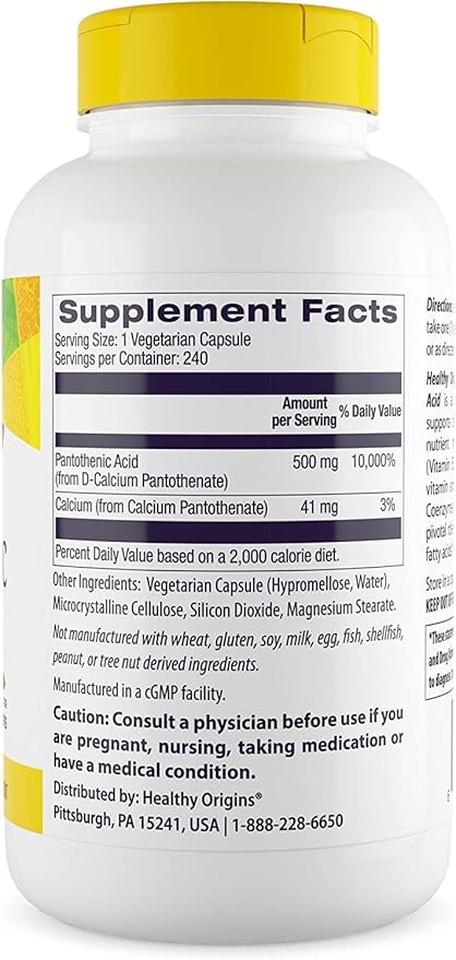Healthy Origins Pantothenic Acid, 500 mg 240 Veggie