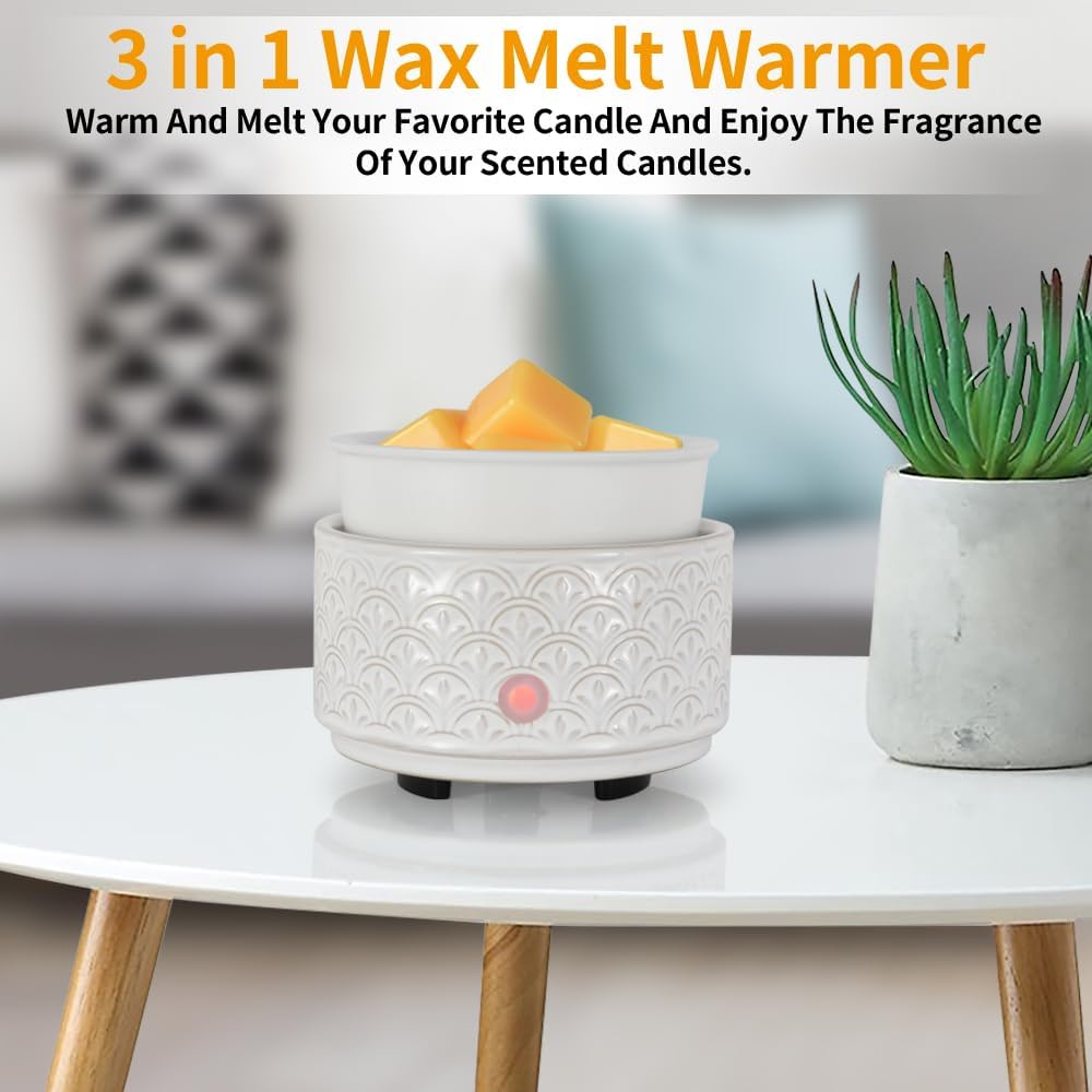 kobodon Ceramic Wax Melt Warmer - 3-in-1Electric Wax Warmer-Fragrance Candle Burner for Scented Wax Tarts and Essential Oils - Wax Melts as Gifts for Moms Grandma Women Girls(White-Gray)