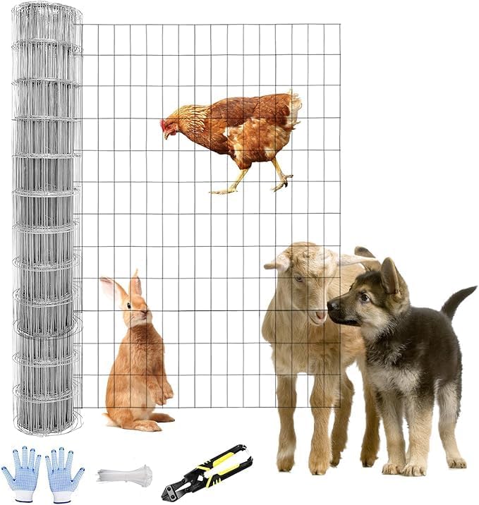 Tongmo 4 ft x 50 ft Galvanized Welded Wire Fence, 16GA Garden Chicken Wire Fence Roll, Mesh Size 2" x 4"Hardware Cloth, Ideal for Yard Protection and Poultry Netting