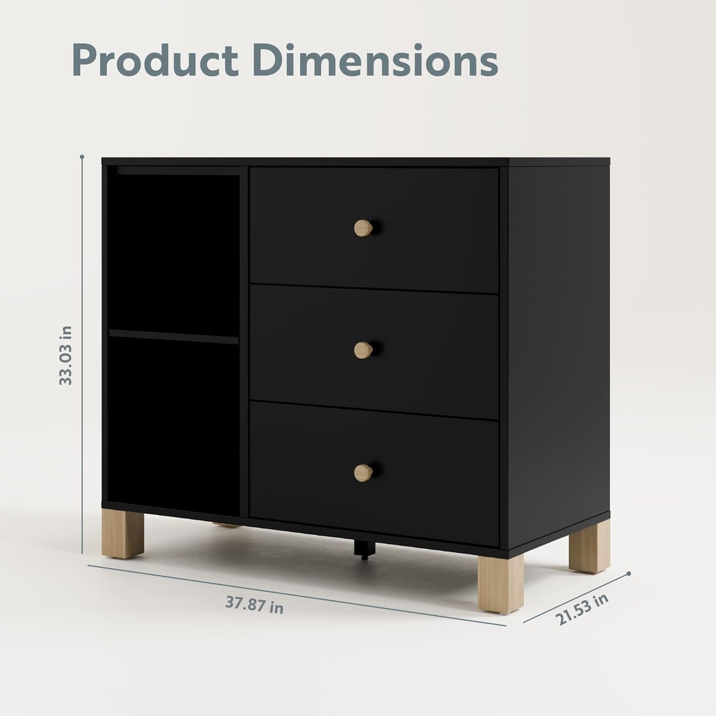 Storkcraft California 3 Drawer Combo Dresser (Black with Driftwood) – GREENGUARD Gold Certified, Interlocking Drawer System, Pre-Installed Drawer Tracks for Easier Assembly, Spacious Cabinet