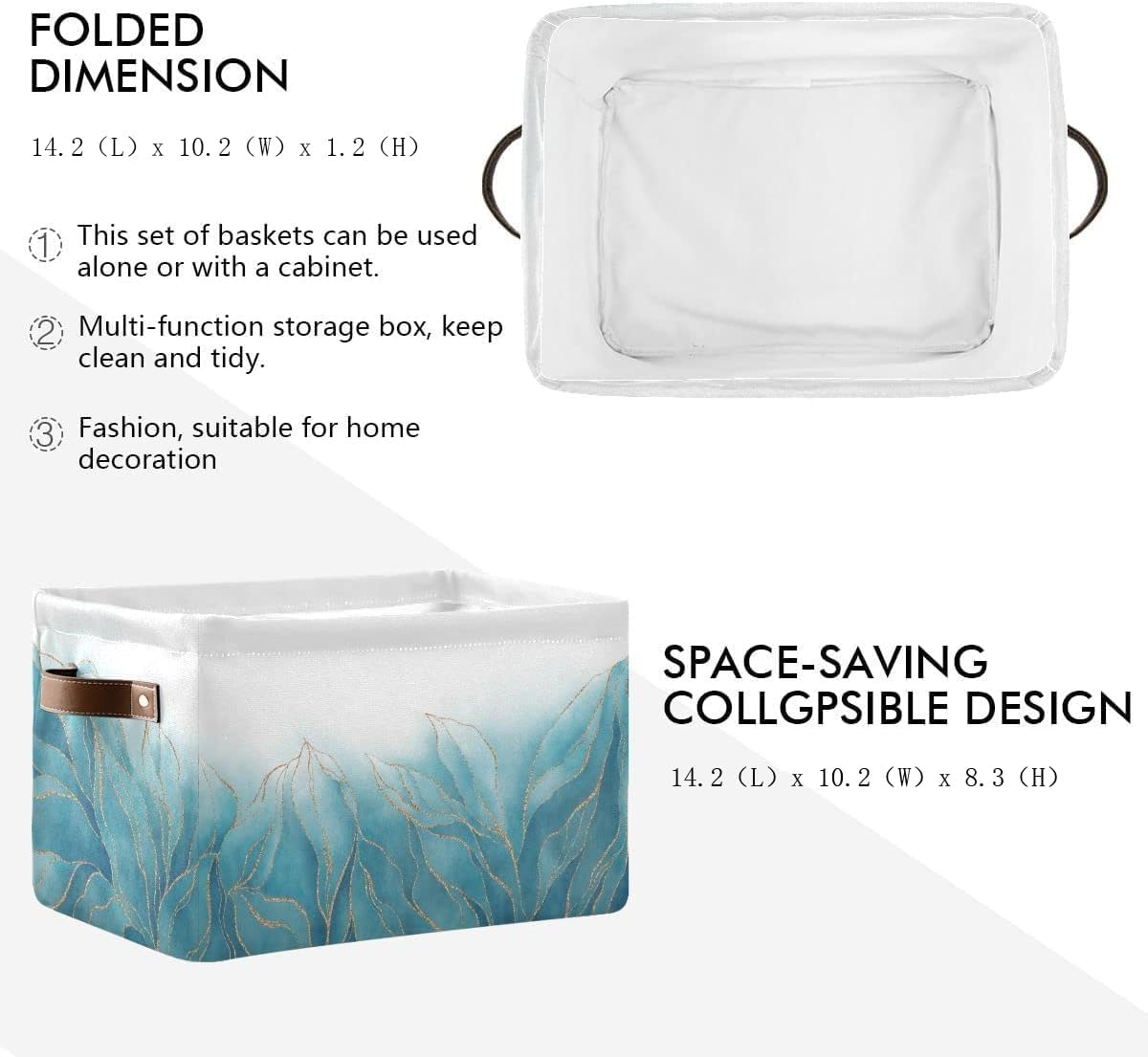 susiyo Storage Baskets for Shelves Closet Storage Bins for Organizing Shelf Nursery Toys, Decorative Linen Fabric Bins Cube with PU Handles 1 Pack,Luxury Blue Golden