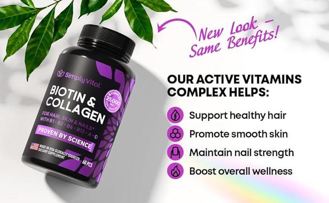 Biotin Vitamins for Hair, Skin & Nails 5000mcg, Keratin 60 Caps