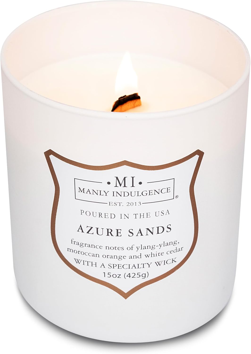 Manly Indulgence Azure Sands Scented Candles for Men, 15 oz Wooden Wick, Premium Soy Blend Wax, 60H Burn, Candles for Home Scented - Made in The USA