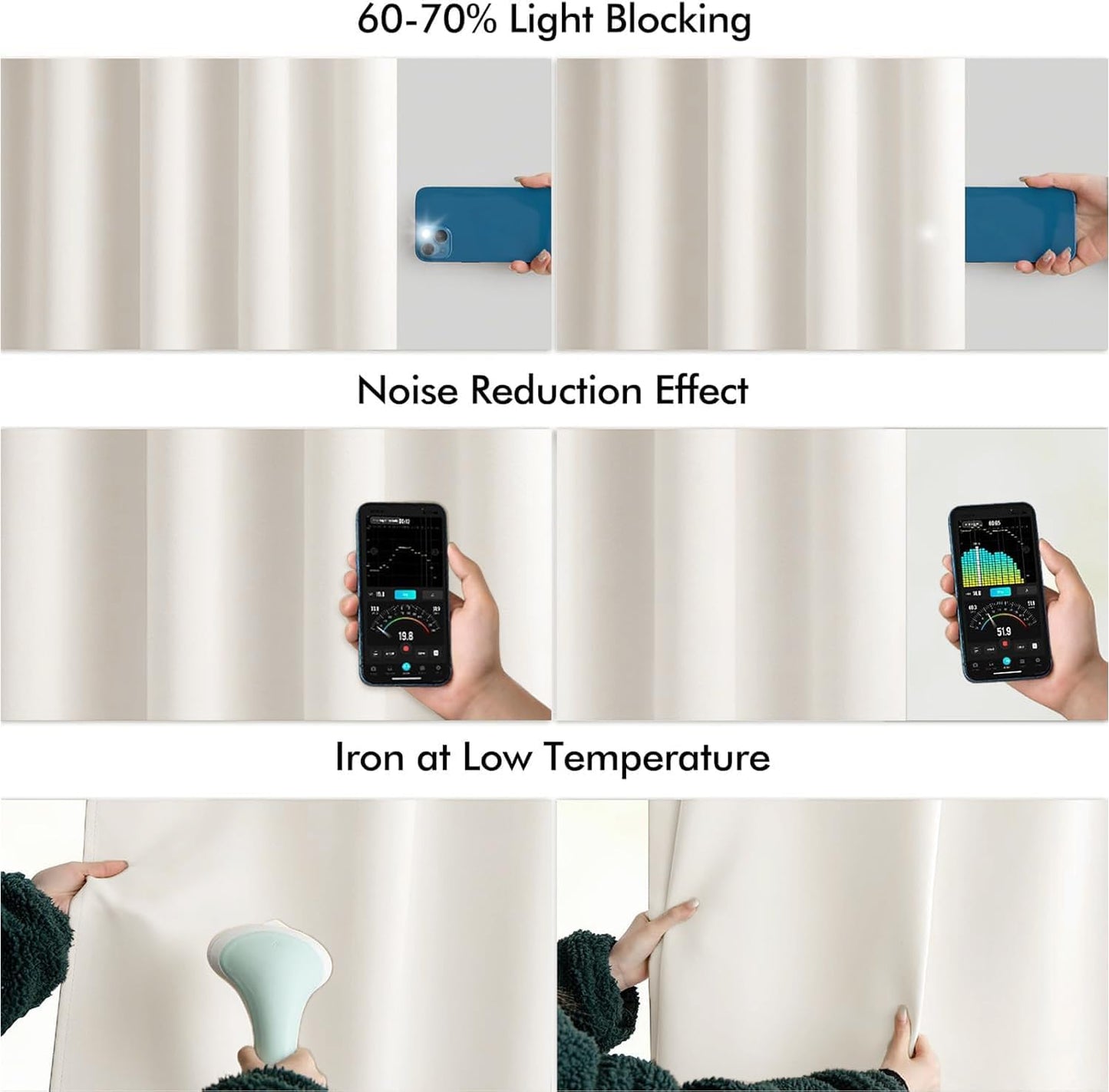 MIULEE Ivory Back Tab Blackout Curtains 90 Inches Long 2 Panels Set for Living Room Bedroom Privacy, Rod Pocket/Pinch Pleat Thermal Insulated Room Darkening Pleated Light Blocking Drapes