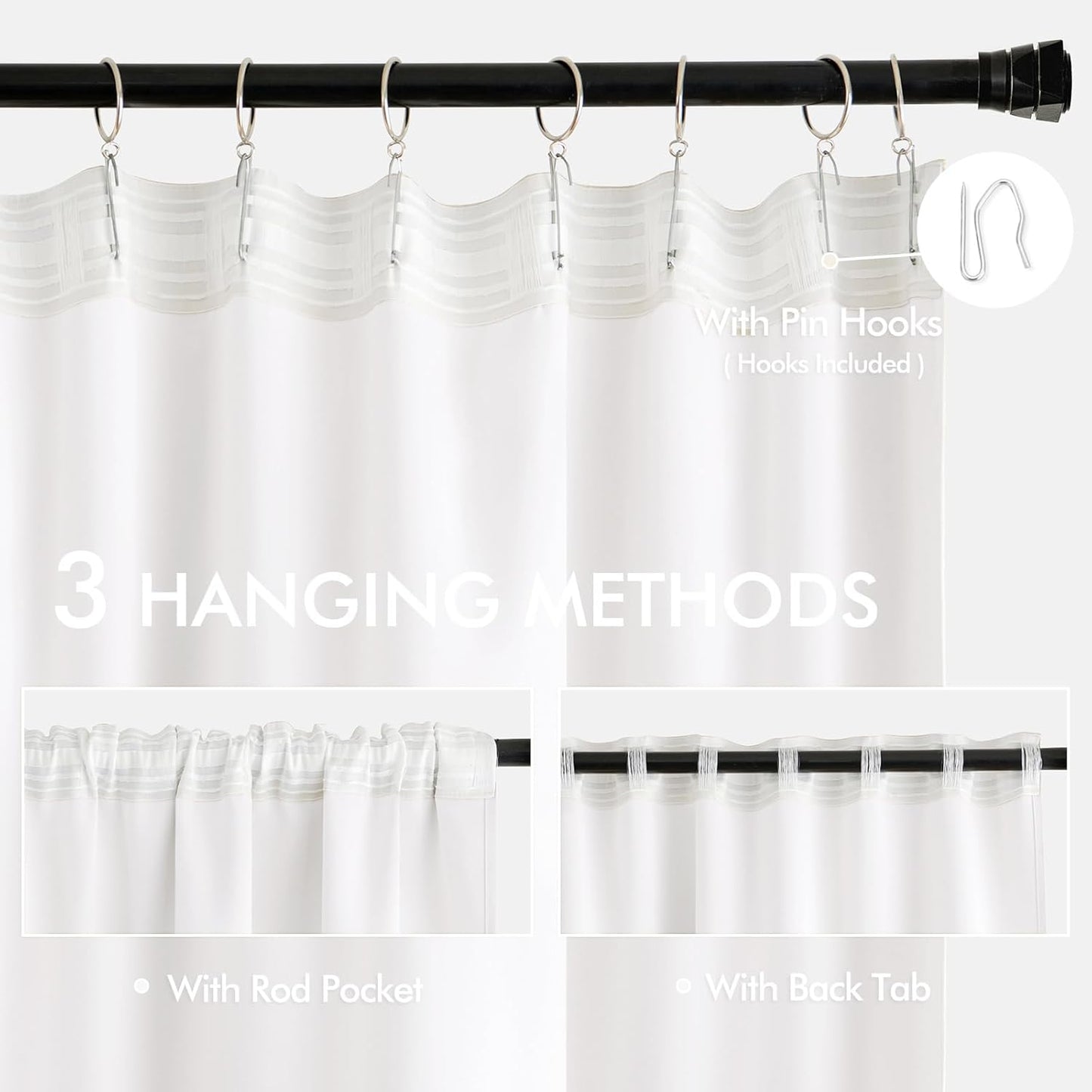 MIULEE Pure White Back Tab Light Blocking Curtains 63 Inch Length 2 Panels Set for Living Room Bedroom Privacy, Rod Pocket/Pinch Pleat Thermal Insulated Room Darkening Pleated Blackout Drapes