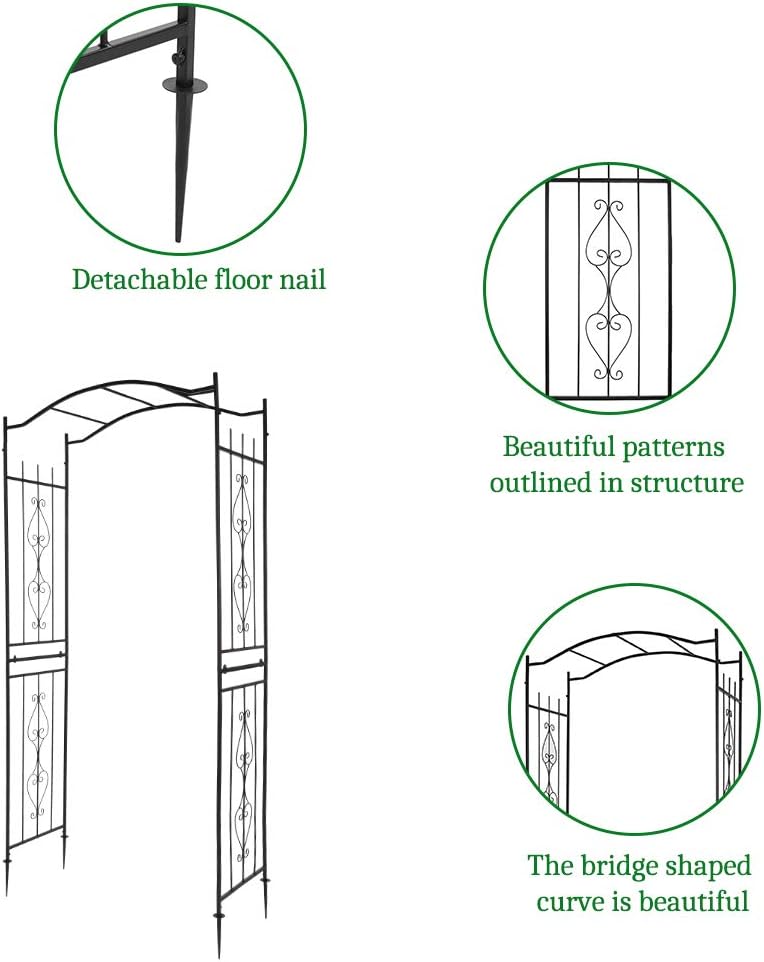 Outvita 7.5Ft Garden Arch Arbor, Steel Frame Stand Trellis, Arbour Archway for Wedding Ceremony Decoration Plant Climbing Rose Vines Lawn Courtyard Patio Pathway Black