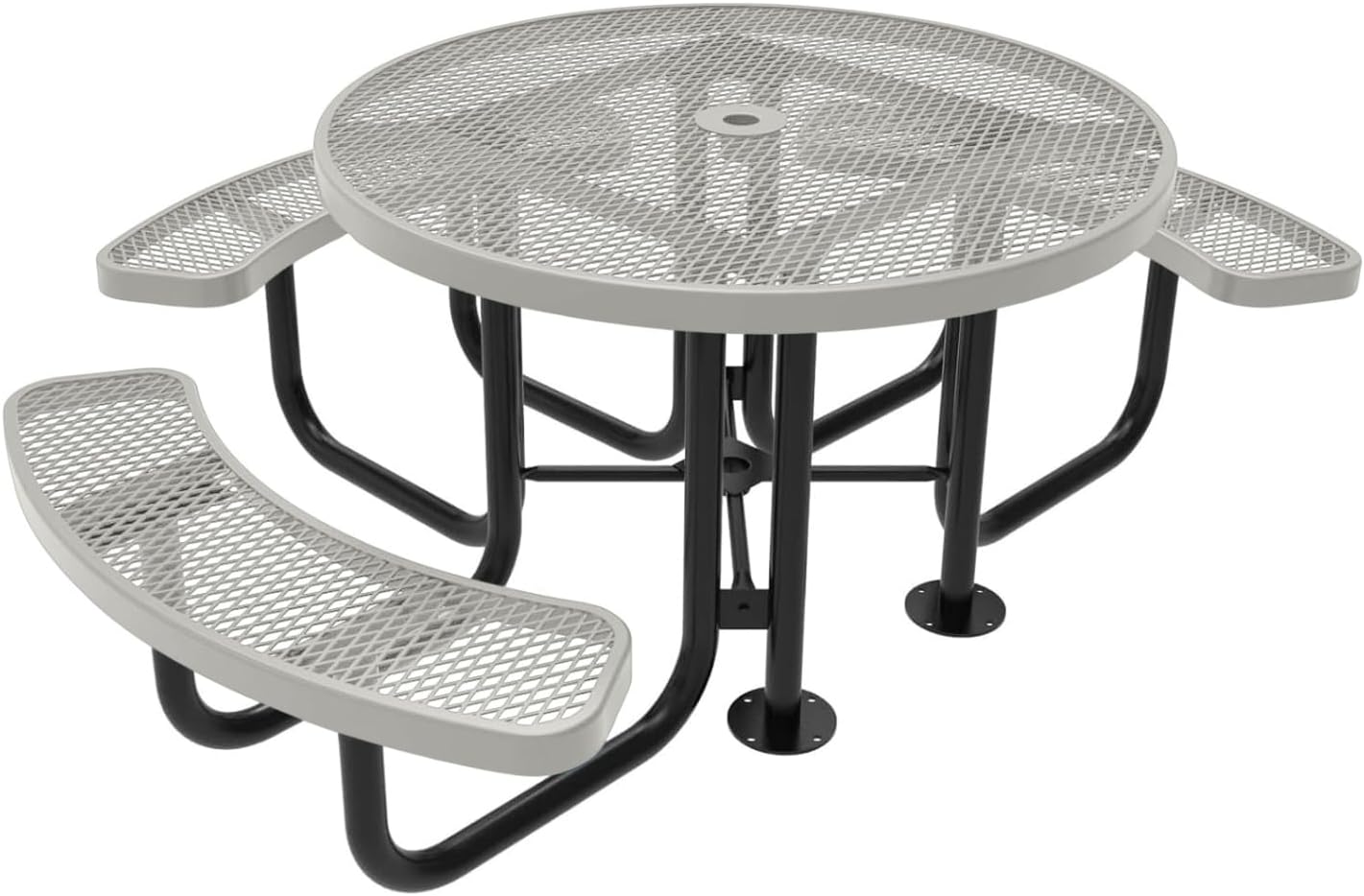 Heavy-Duty Portable Outdoor Picnic Table with Umbrella Hole, Expanded Metal Patio Dining Furniture Made in America (46" Round Top, Textured Grey)