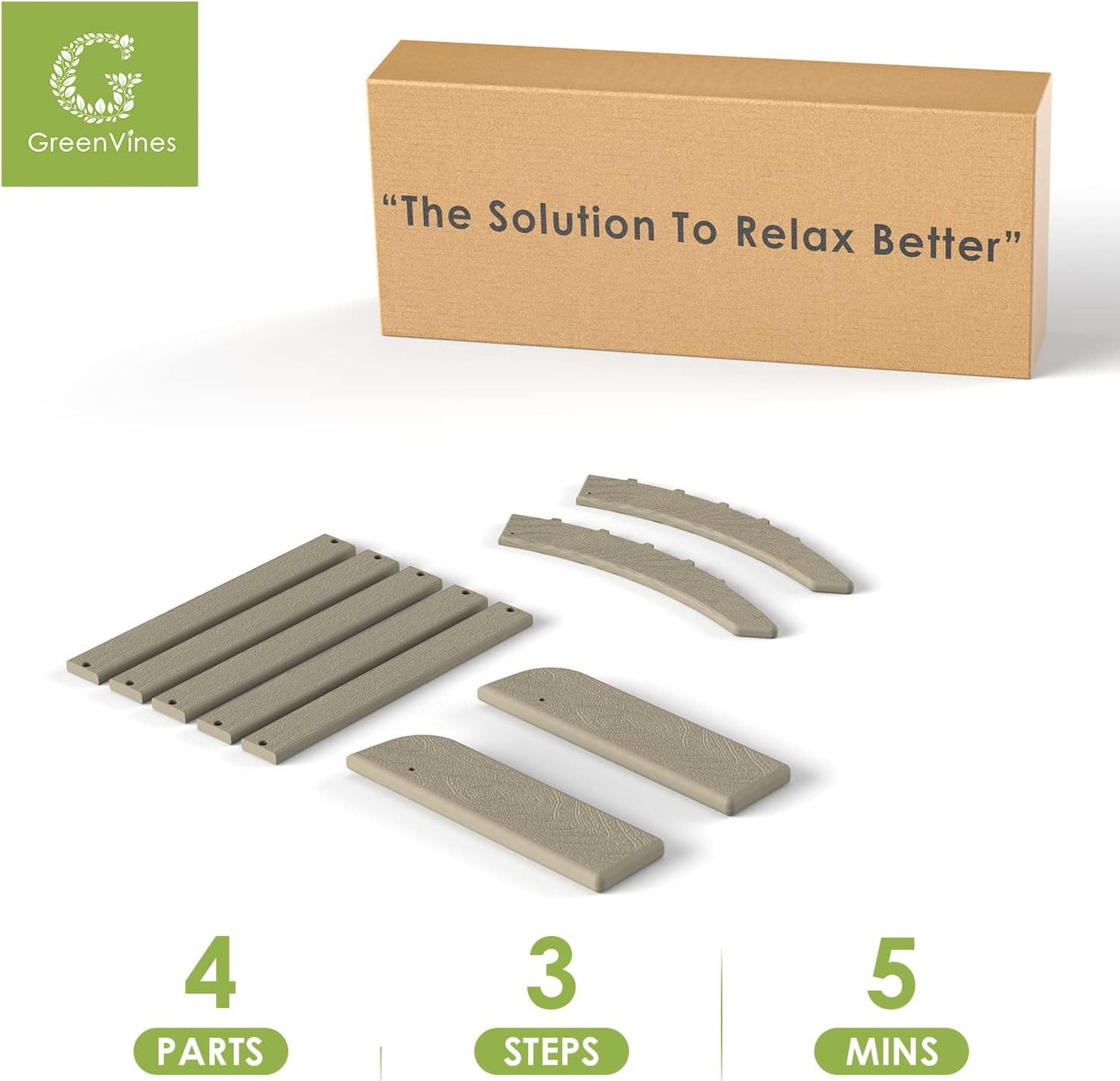 GREENVINES Adirondack-Ottoman | Wood Grain | Set of 2 | HDPE Plastic | Outdoor Footrest | All Weather | Foot Rest | Foot Stool | Desert Brown | for Adirondack Chair