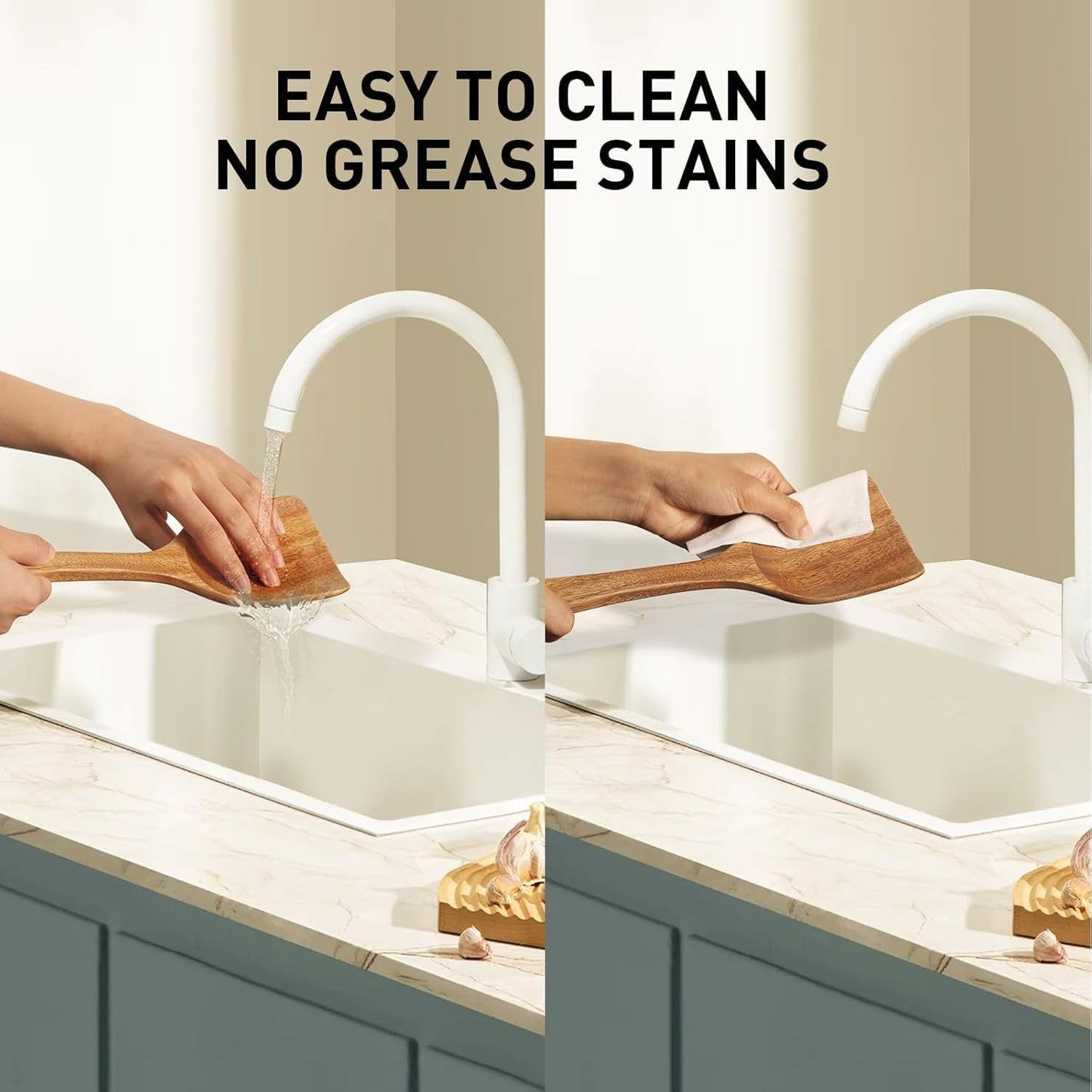 Wooden Spoons for Cooking - 5-Piece Wooden Kitchen Utensil Set made of Natural Solid Wood Material - Includes Salad Spoons, Spaghetti Spoon, Salad Fork, Flat Spatula,Slotted Spatula(A05)