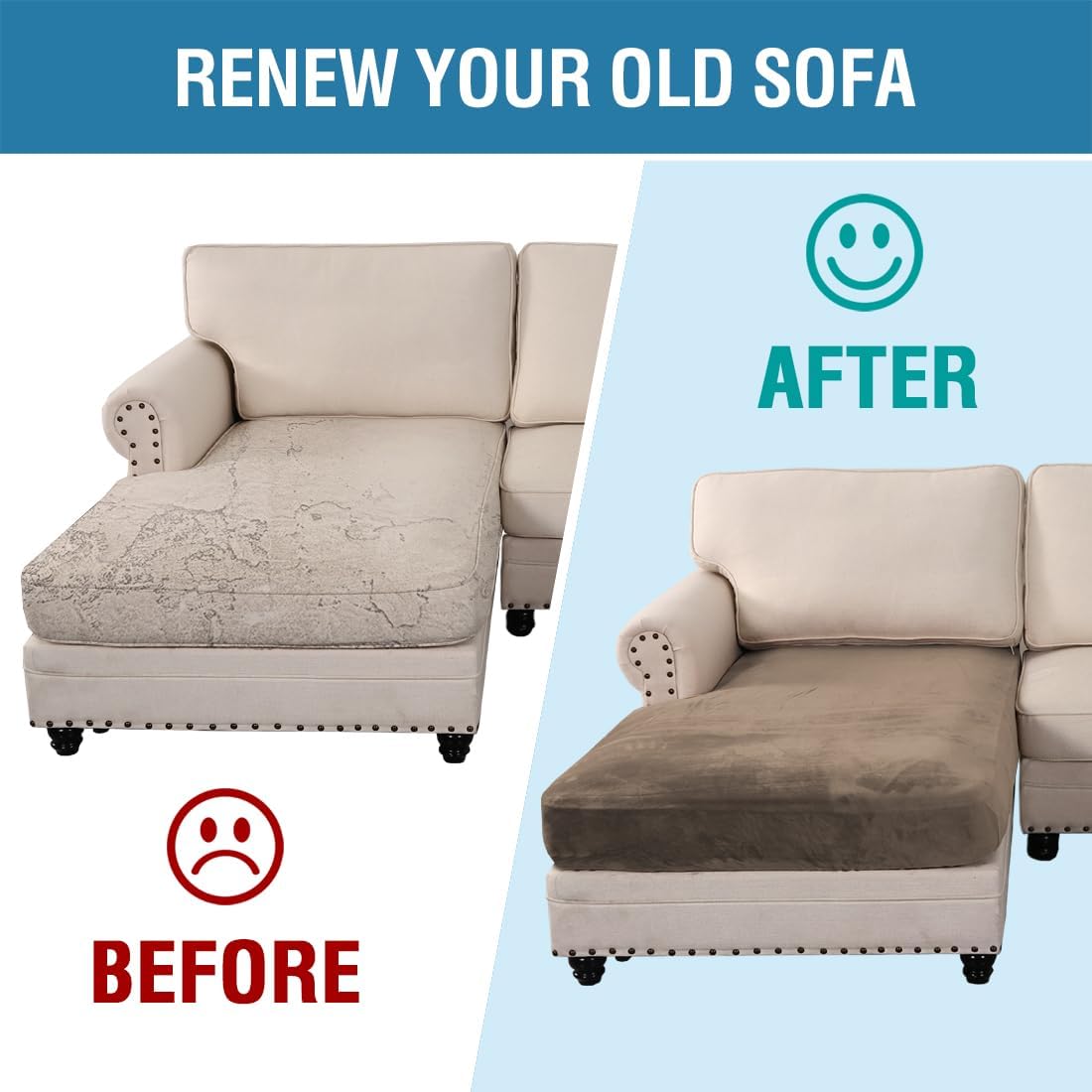 H.VERSAILTEX Velvet Stretch Individual Chaise Cover Sectional Couch Covers for L Shaped Sofa Both Left/Right Furniture Protector Seat Cushion Sofa Cover (1 Piece Chaise Cover, Mocha)