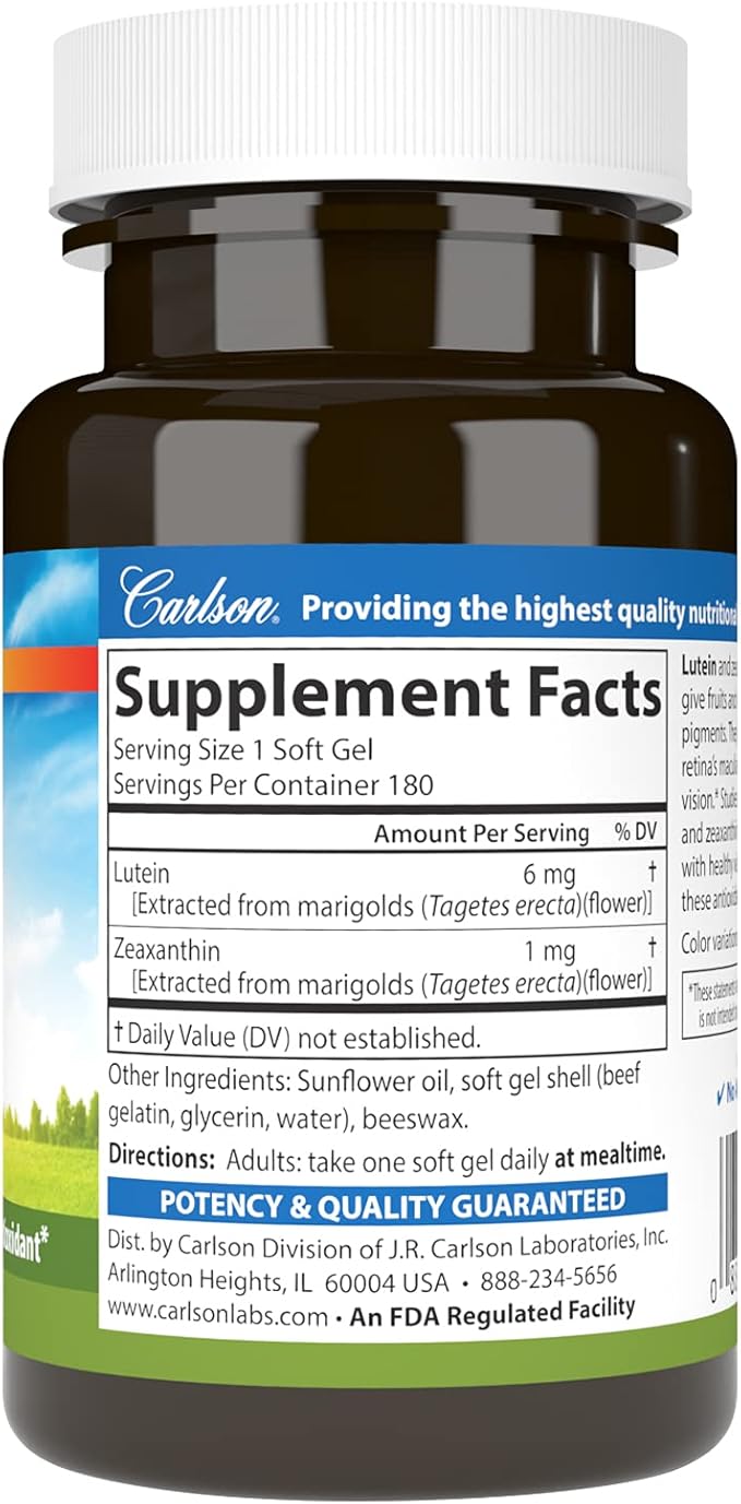 Carlson - Lutein, 6 mg, Healthy 180 Softgels
