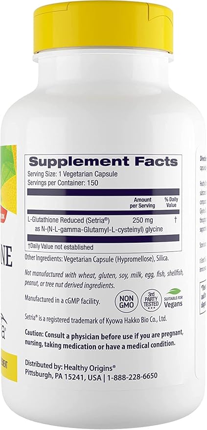 Healthy Origins L-Glutathione (Setria) Reduced, 250 mg 150 Veggie