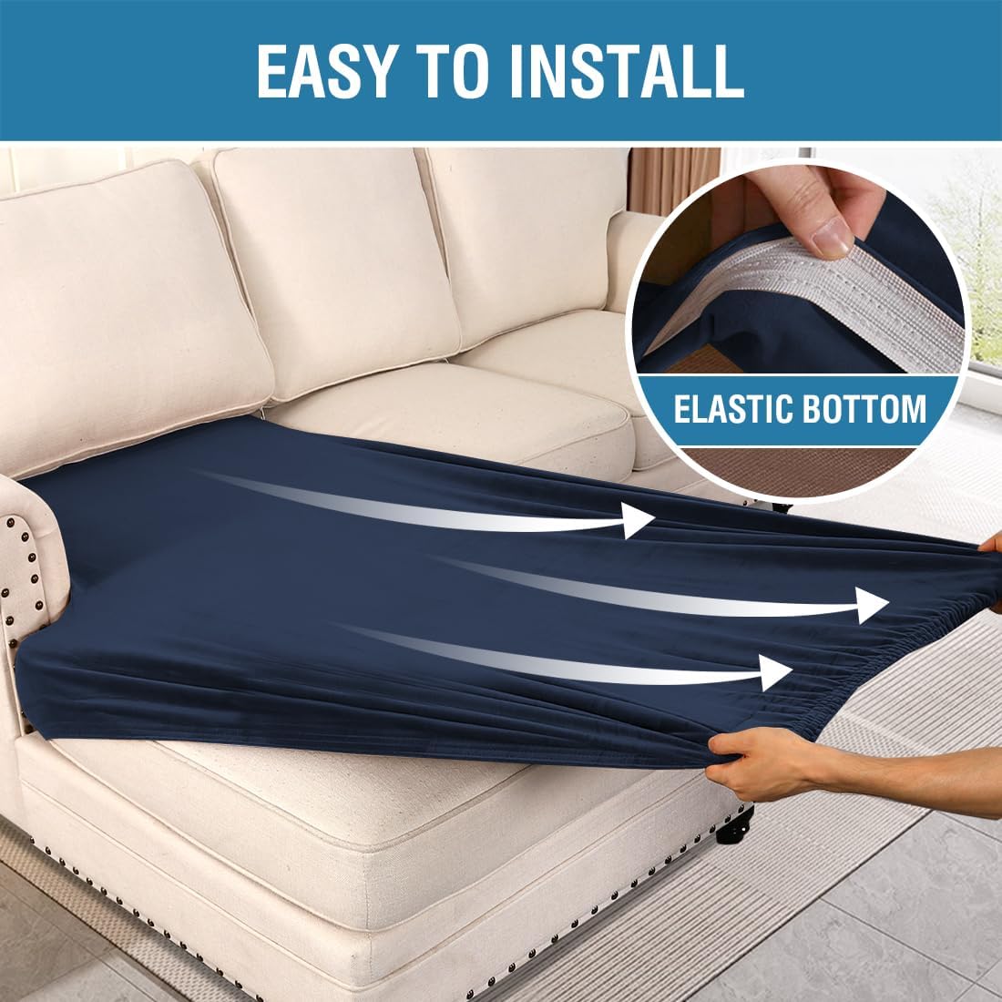 H.VERSAILTEX Velvet Stretch Individual Chaise Cover Sectional Couch Covers for L Shaped Sofa Both Left/Right Furniture Protector Seat Cushion Sofa Cover (1 Piece Chaise Cover, Navy)