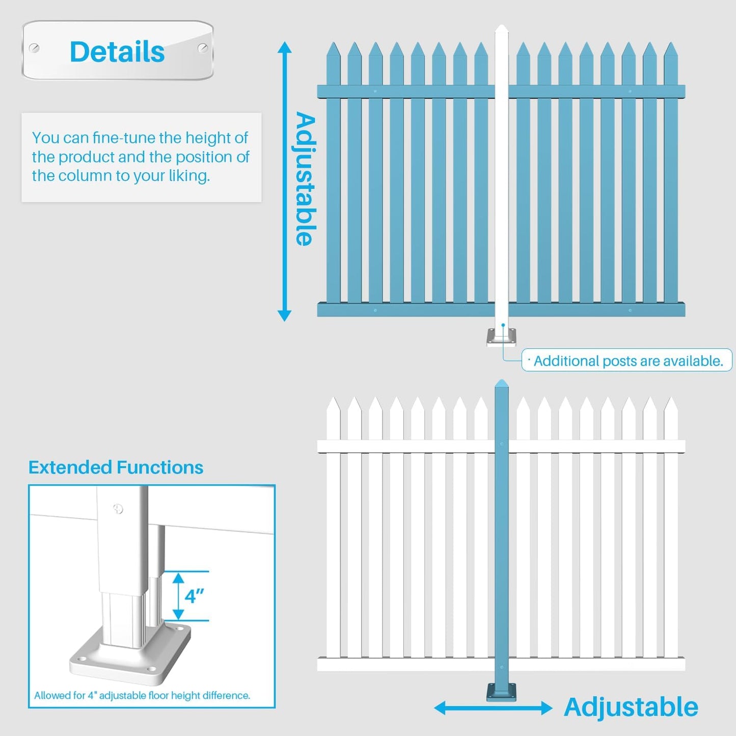 Patio 9 Sets Vinyl Picket Fence Panels 30" H x 84" W White PVC Decorative Fence for Front Yard Porch Patio Deck Pool Air Conditioner Fence Safety Dog Fence (34 Pickets, Straight)