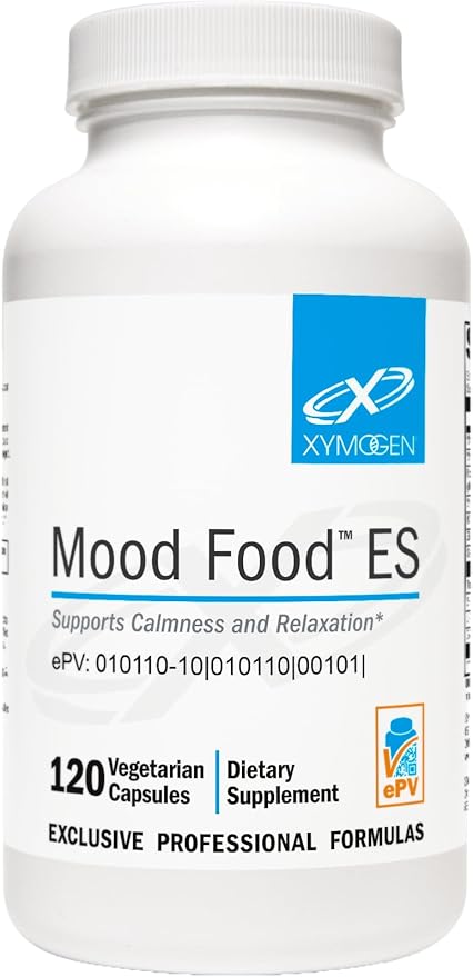 XYMOGEN Mood Food ES - Supports Calmness, Relaxation and a Healthy Mood with Active Folate, B Vitamins, 5-HTP, GABA, Minerals, Suntheanine L-Theanine, Selenium (120 Capsules)