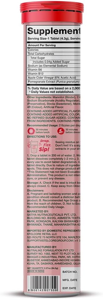PLIX THE PLANT FIX Apple Cider Vinegar Effervescent Tablets with The Mother, 700mg ACV with VIT B12, B6, Pack of 8 |Vegan, No Added Sugar, Non-GMO & Gluten-Free