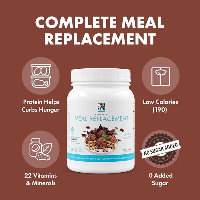 Yes You Can! Complete Meal Replacement - 15 Servings, 20g of Protein, 0g Added Sugars, 21 Vitamins and Minerals - All-in-One Nutritious Meal Replacement Shake (Chocolate)