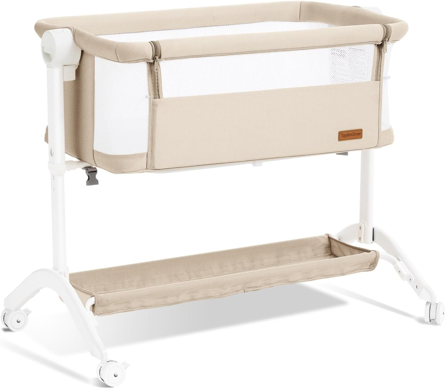 Bassinet Bedside Sleeper - All-Mesh Design, Portable Bedside Bassinet for Baby with Washable Mattress, 5 Adjustable Heights(Beige)