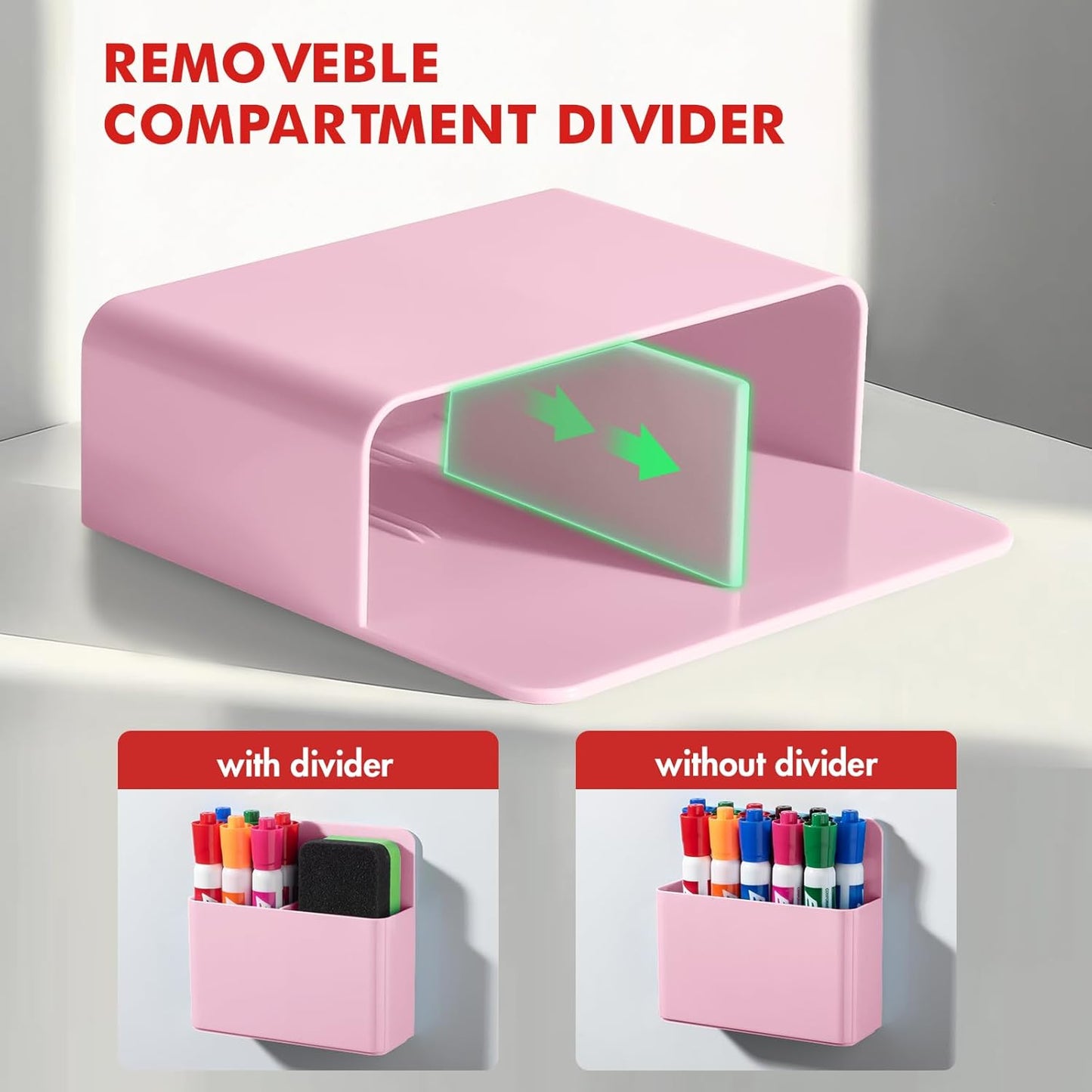BEYGORM 2 Pack Plastics Magnetic Pen Holder for Refrigerator, Dry Erase Marker Holder for Whiteboard,Magnet School Locker Organizer Accessories, Pencil Cup, Pen Caddy, Classroom Organization(Pink)
