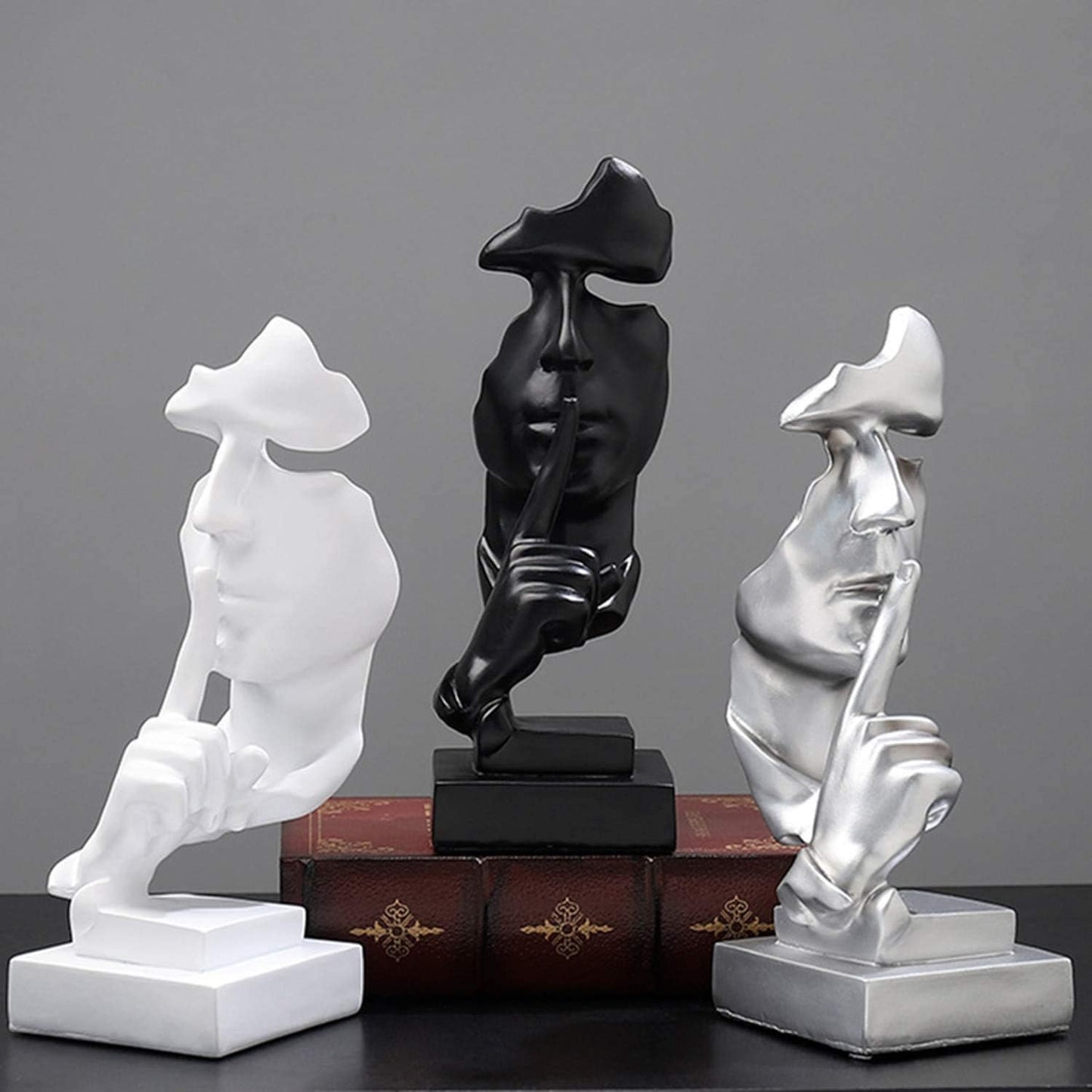 aboxoo Thinker Statue, Silence is Gold Abstract Art Figurine, Modern Home Resin Sculptures Decorative Objects Piano Desktop Decor for Creative Room Home, Office Study Decor (Black)