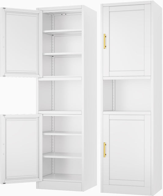 Tall Narrow Storage Cabinet 66.93" H Tall Bathroom Cabinets Metal Pantry Cabinet, 4 Adjustable Shelves for Kitchen, Home Office, Living Room, Dinning Room (16 inches Wide White)