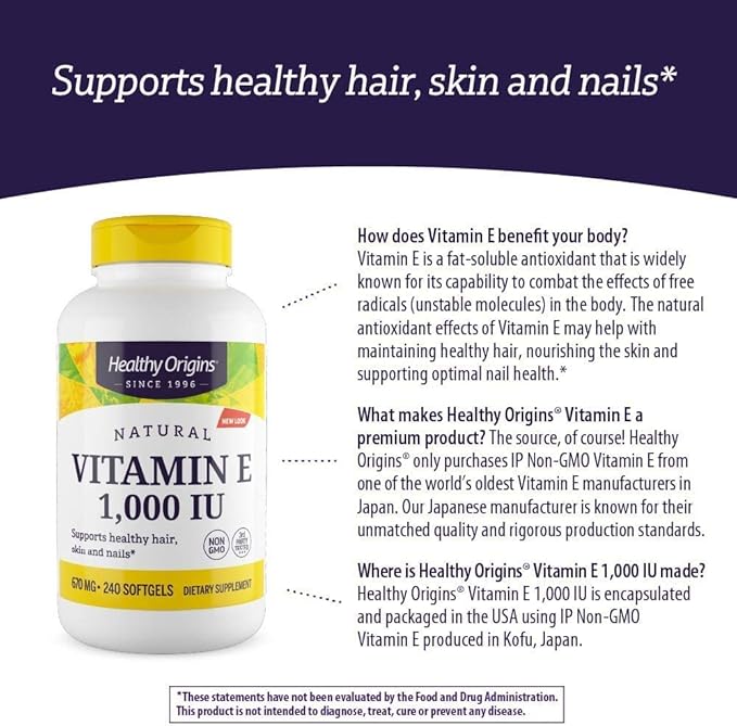 Healthy Origins Vitamin E, 1,000 IU 240 Softgels