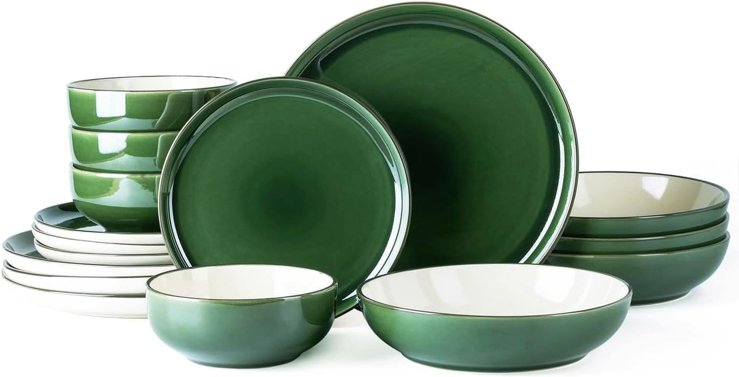 GBHOME Ceramic Dinnerware Sets with Pasta Bowl, 16 pcs Stoneware Dinnerware Set, Plates and Bowls Sets, Dishwasher & Microwave Safe, Dishes Set | Service for 4