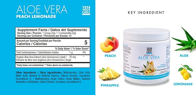 Yes You Can! Detox Kit- Includes Detox YYC! 1 Capsules Bottle, 1 Aloe Vera Drink Mix, & 1 Water Bottle, Body Cleanse Kit, Daily Cleanse and Proper Hydration with Vitamins - (Peach Lemonade)