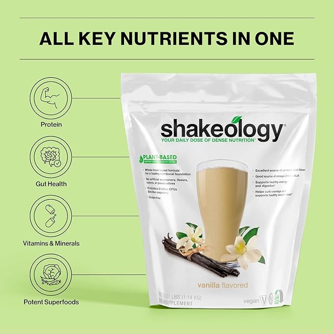 Shakeology Vegan Protein Powder - Gluten Free, Superfood Protein Shake - Helps Support Healthy Weight Loss, Lean Muscle Support, Gut Health, Manage Effects of Stress, Vanilla - 30 Servings