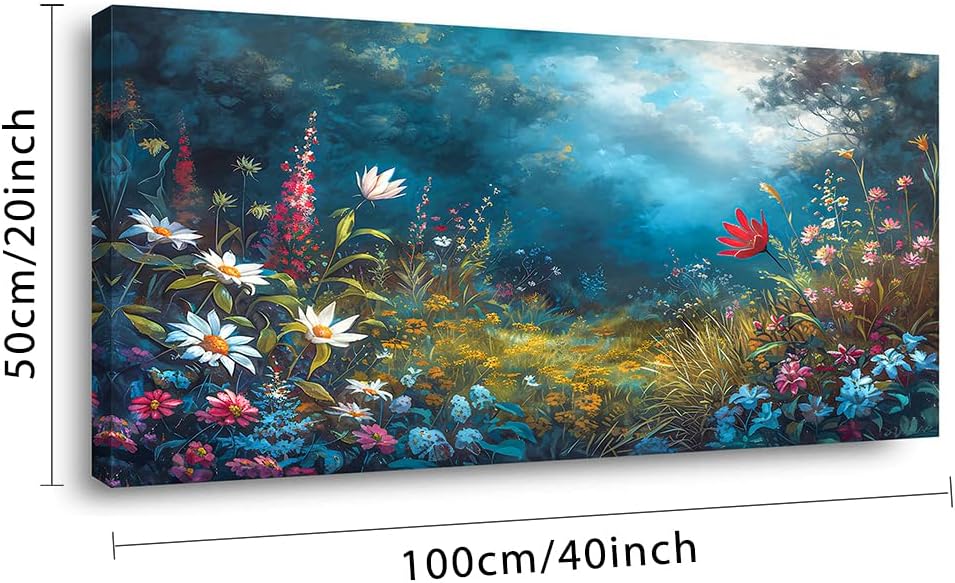 LASMOND Beautiful Colorful Grassland in Forest Landscape Wall Art Decor Artwork for Bedroom (20x40 Inches)