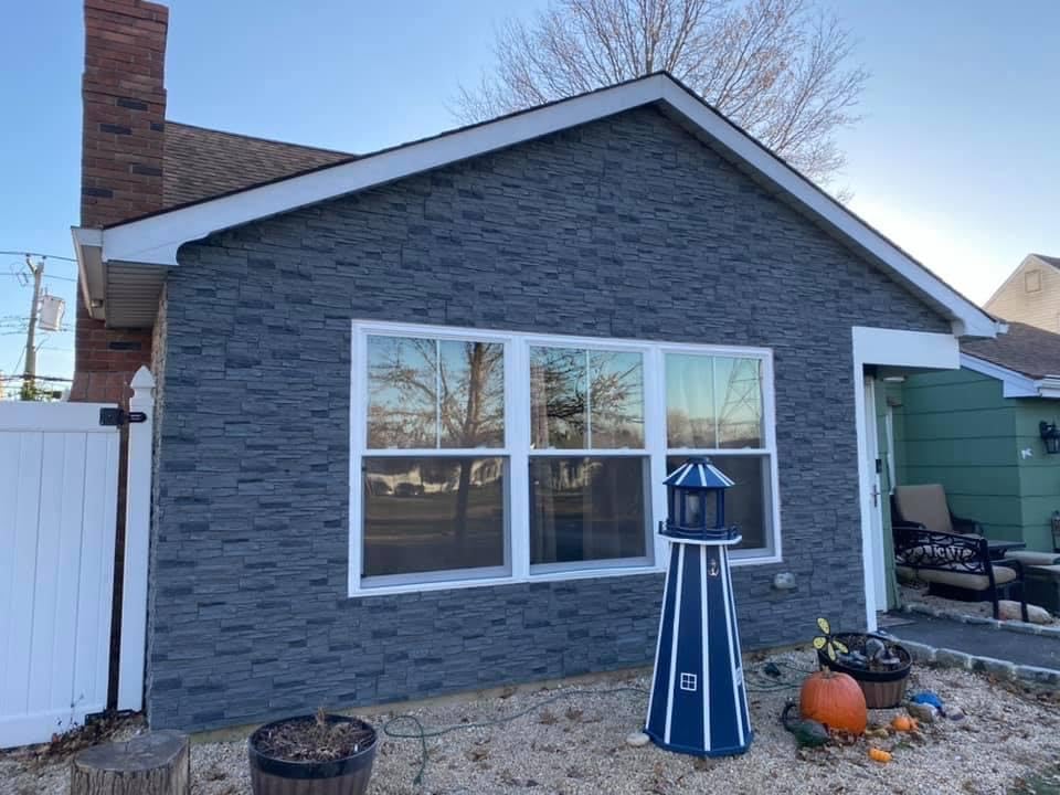 OTECKO 6-Pack Faux Stone Wall Panel 48 in x 13 in x 2 in Stacked Stone High Density Polyurethane Wall Siding Panels 24 sq ft, Easy Install, Interior/Exterior Iron Gray