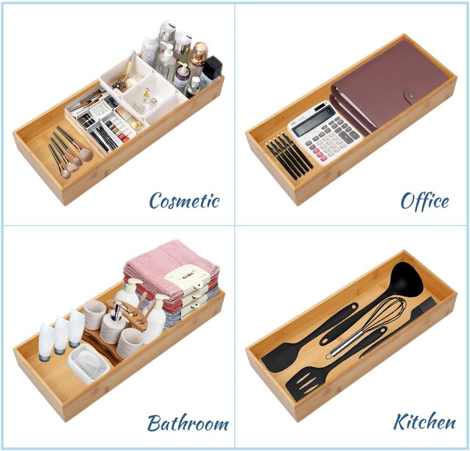 Bamboo Drawer Organizer - Kitchen Utensil Organizer Silverware Tray Cutlery Holder,Office Desk Supplies and Accessories (8.9x3x2.6 inch)